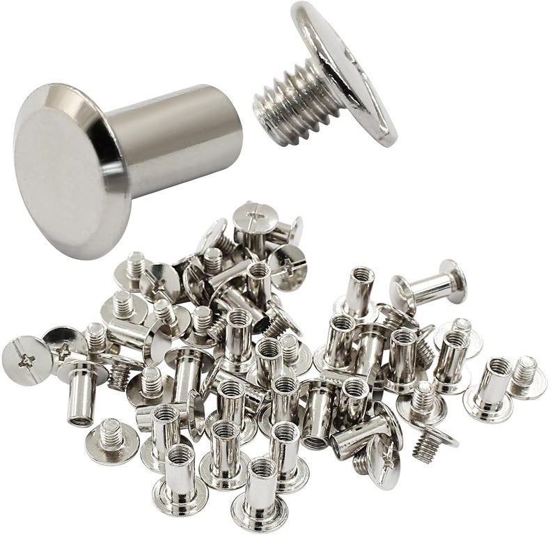 Hitefu 30 Set Phillips Head Chicago Screws for Leather, M4 x 10mm Book Binding Screws Post, 1/4 Inch Button Rivets for Bookbinding, Leather & Belt - Image 2